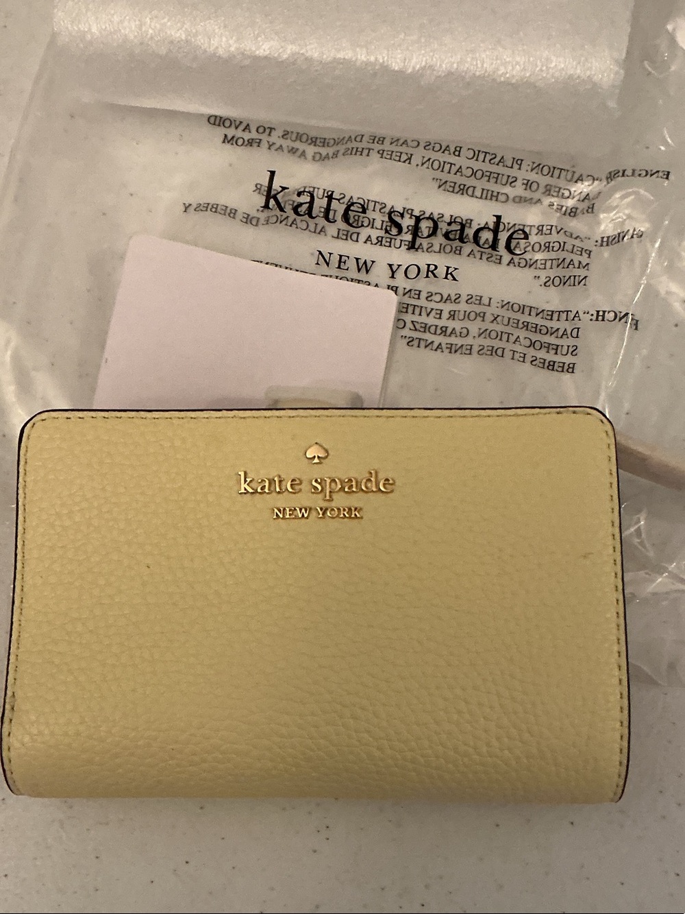 Kate Spade Pebbled Leather Medium Bifold Wallet Lemon/Yellow